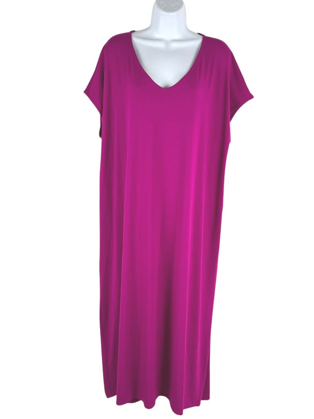 Eileen Fisher Jersey Knit C/L Dress XL Magenta V-Neck Stretch NWT DR-1940
